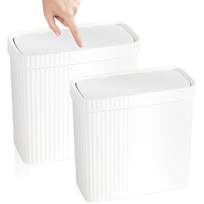 يوجولي سلة مهملات صغيرة للحمام مع غطاء، سلة مهملات بلاستيكية رفيعة للمطبخ، غرفة الغسيل، المكتب، غرفة الاطفال، المسكن، ابيض، 2.4 جالون، عبوتان - Image 1